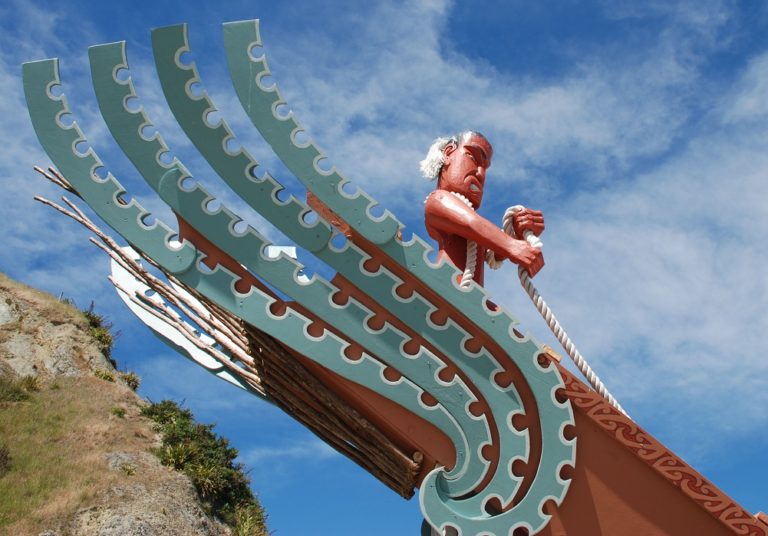 Innovative Maori Sculpture of Maui on a Waka
