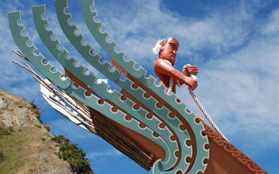 Innovative Maori Sculpture of Maui on a Waka