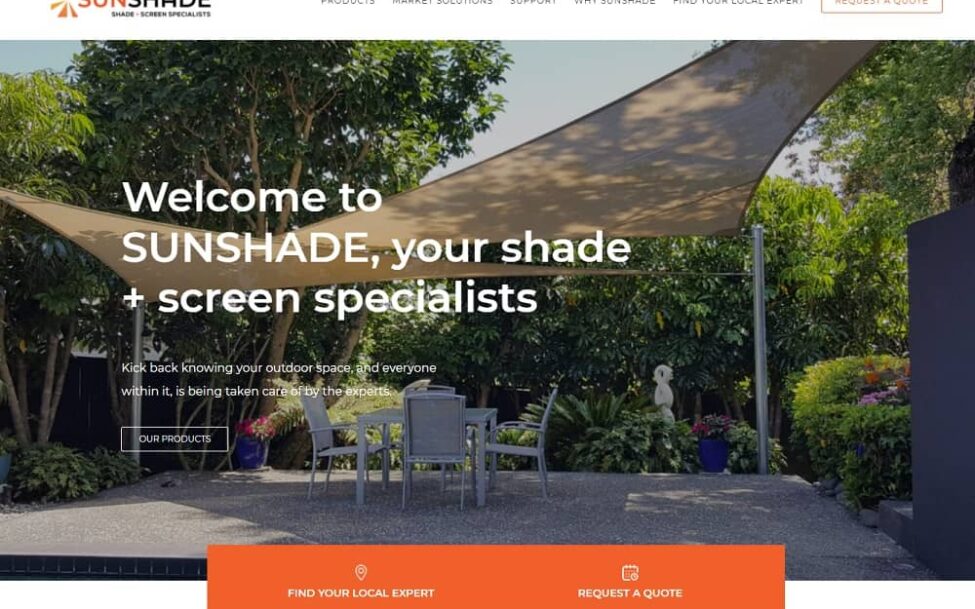 Sunshade website project screenshot coordinated by InHouse Marketing Hawkes Bay