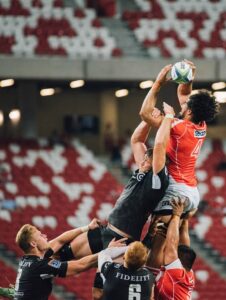 Rugby lineout in progress - competition is another reason to develop new products in NZ